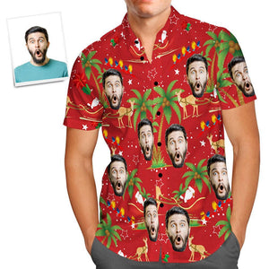Custom Face Shirt Personalized Photo Men's Hawaiian Shirt Christmas Gift - Santa and Elk