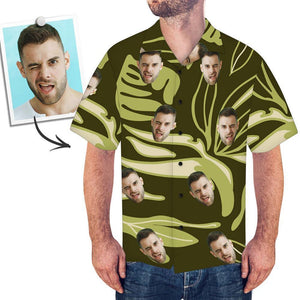 Custom Face Shirt Men's Hawaiian Shirt Dark Green - MadeMineAU