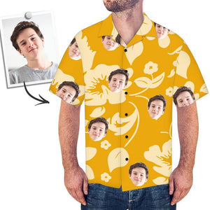 Custom Face Shirt Men's Hawaiian Shirt Dark Yellow Flower - MadeMineAU