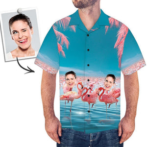 Custom Face Shirt Men's Hawaiian Shirt Pink Flamingo - MadeMineAU