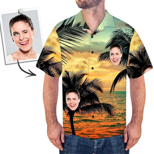 Custom Face Shirt Men's Hawaiian Shirt Sunset Palm - MadeMineAU