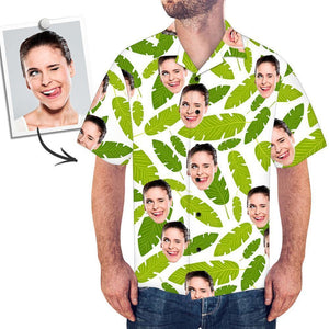 Custom Face Shirt Men's Hawaiian Shirt Green Leaves - MadeMineAU