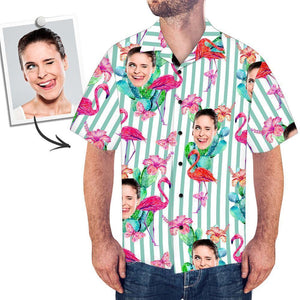 Custom Face Shirt Men's Hawaiian Shirt Flamingo and Butterfly - MadeMineAU