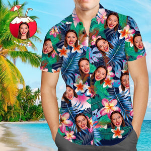 Custom Face Shirt Men's Hawaiian Shirt Personalized Photo Colorful Flowers Tshirts