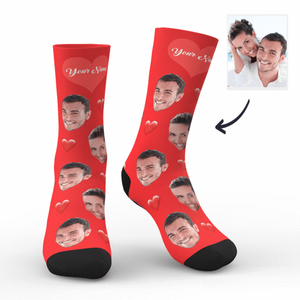 Custom Photo Love Face Socks with Text - MadeMineAU