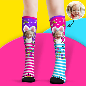 Custom Face Socks Knee High Socks 3D Cat Ear Cartoon Socks - MadeMineAU