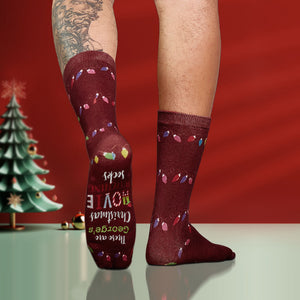 Custom Name Socks Personalized Christmas Light Socks Movies Watching Socks Merry Christmas - MadeMineAU