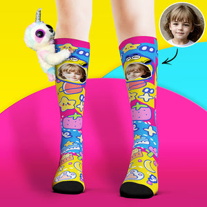 Custom Socks Knee High Face Socks Sloth Doll Colorful Socks - MadeMineAU