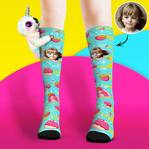Custom Socks Knee High Face Socks Sloth Doll Pink Dessert Socks - MadeMineAU