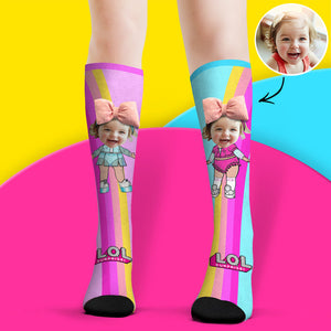 Custom Face Socks Knee High Socks 3D Cute Bow Cartoon Socks - MadeMineAU