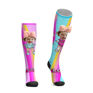 Custom Face Socks Knee High Socks 3D Cute Bow Cartoon Socks - MadeMineAU