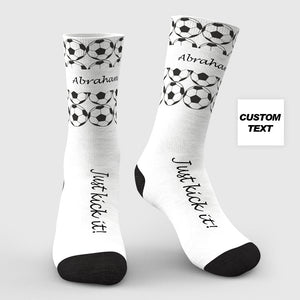 Custom Text Football Pattern Socks Personalized Name Socks Soccer Gifts for Family - MademineAU