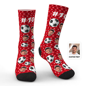 Custom Face Football Pattern Socks with Number  Personalized Soccer Socks - MademineAU