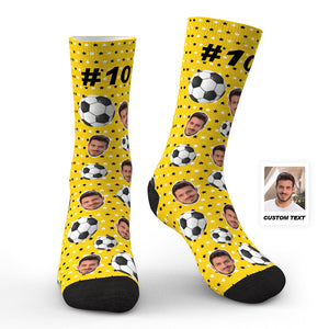 Custom Face Football Pattern Socks with Number  Personalized Soccer Socks - MademineAU