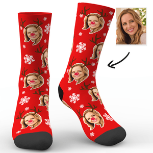Christmas Deer and Snowflakes Socks - MadeMineAU