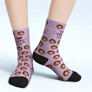 I Love Mom Custom Face Socks Mother's Day Gifts - MadeMineAU