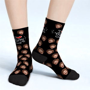 I Love Mom Custom Face Socks Mother's Day Gifts - MadeMineAU