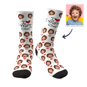 Custom Face Socks Heart I Love Mom Best Gifts For Mom - MadeMineAU