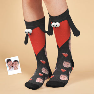 Custom Face Socks Magnetic Holding Hands Suction Funny Holding Hands Socks Lovely Socks for Couple Heart