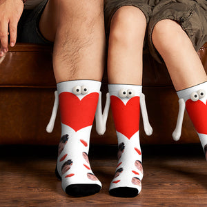 Custom Face Socks Magnetic Holding Hands Suction Funny Holding Hands Socks Lovely Socks for Couple Heart