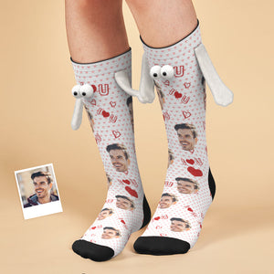 Custom Face Socks Magnetic Holding Hands Suction Funny Holding Hands Socks Lovely Socks for Couple I love U