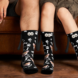 Custom Face Socks Magnetic Holding Hands Suction Funny Holding Hands Socks Lovely Socks for Couple - Pet