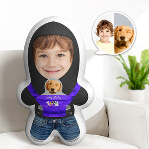 Custom Purple Baby Carrier Two Faces Minime Throw Pillow Personalized Minime Photo Doll Gift for Pet Lover - MadeMineAU