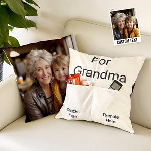 Custom Photo Pillow Case Remote Pocket Pillow Cover Personalized Text for Father, Grandpa, Grandma - MadeMineAU