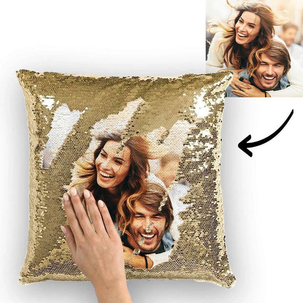 Custom Love Couple Photo Magic Sequin Pillow Multicolor Shiny 15.75inch*15.75inch - MadeMineAU