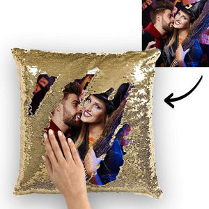 Personalized Photo Sequin Pillow Full Printing Reversible Pillow 15.75x 15.75 For Halloween