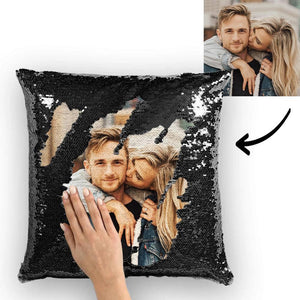 Personalized Photo Sequin Pillow Full Printing Reversible Pillow 15.75x 15.75-Blue - MadeMineAU