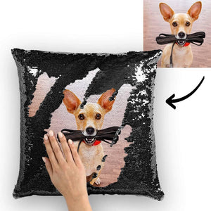 Custom Cute Dog Photo Magic Sequins Pillow Multicolor Shiny 15.75inch*15.75inch - MadeMineAU