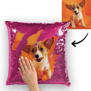 Custom Cute Dog Photo Magic Sequins Pillow Multicolor Shiny 15.75inch*15.75inch - MadeMineAU