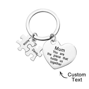Engraved Puzzle Heart Shaped Keychain Personalized Key Ring Mother's Day Gift - MadeMineAU