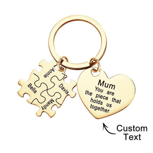 Engraved Puzzle Heart Shaped Keychain Personalized Key Ring Mother's Day Gift - MadeMineAU