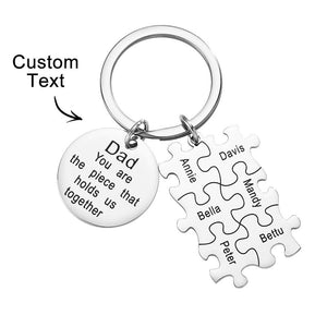 Engraved Puzzle Circle Keychain Personalized Key Ring Father's Day Gift - MadeMineAU