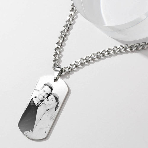 Men's Photo Engraved Tag Necklace With Engraving Stainless Steel - MyPhotoWalletAU