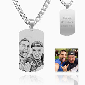 Men's Photo Engraved Tag Necklace With Engraving Stainless Steel