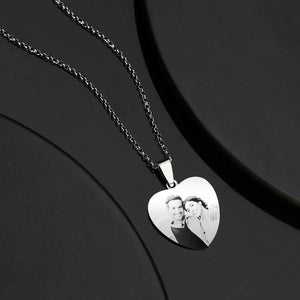 Women's Stainless Steel Photo Engraved Heart Pendant
