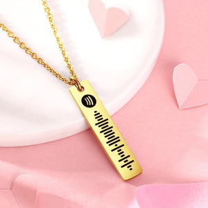 Personalized Bar Necklace Spotify Code Necklace Custom Music Spotify Scan Code Stainless Steel Necklace 14K Gold - myspotifyplaque