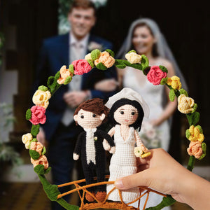 Custom Crochet Doll Personalized Gifts Handmade Mini Look alike Dolls Wedding Couple with Flower Circle - MadeMineAU