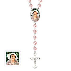 Custom Rosary Beads Cross Multi-Color Necklace Personalized Necklace with Photo Memorial Gift for Women - MadeMineAU