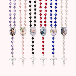 Custom Rosary Beads Cross Multi-Color Necklace Personalized Necklace with Photo Memorial Gift for Women - MadeMineAU