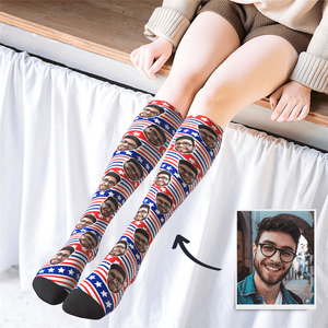 Custom Photo Knee High US Flag Socks - MyPhotoSocks
