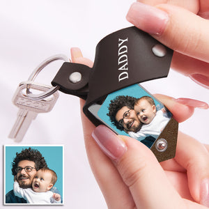 Custom Engraved Photo Keychain Gift With Leather Case