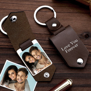Custom Engraved Photo Keychain Gift With Leather Case