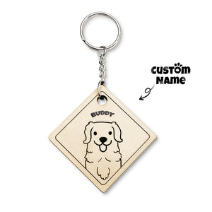 Custom Cartoon Pet Photo and Name Personalized Wooden Keychain Gift for Pet Lovers - MadeMineAU