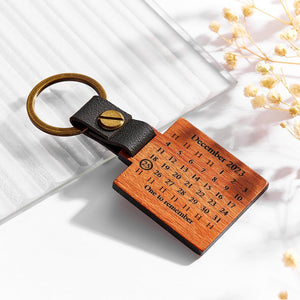 Custom Engraved Calendar Wooden Keychain Personalized Memorial Date Anniversary Gifts - MadeMineAU