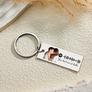Custom Photo Engraved Spotify Music Keychain Stainless Steel Scannable Code Best Gifts For Couples - MadeMineAU
