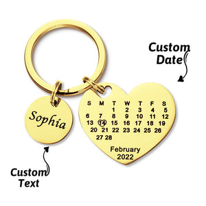 Custom Engraved Heart Calendar Keychain Save The Date Keychain Valentine's Day Gift - MadeMineAU